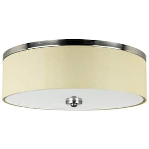 14.4 in. Brushed Nickel and Fabric Flush Mount with Plastic Shade Integrated LED, Selectable CCT