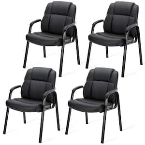 Black Office Guest Chair Leather Executive No Wheels Waiting Room Chairs Lobby Reception Chairs Set of 4