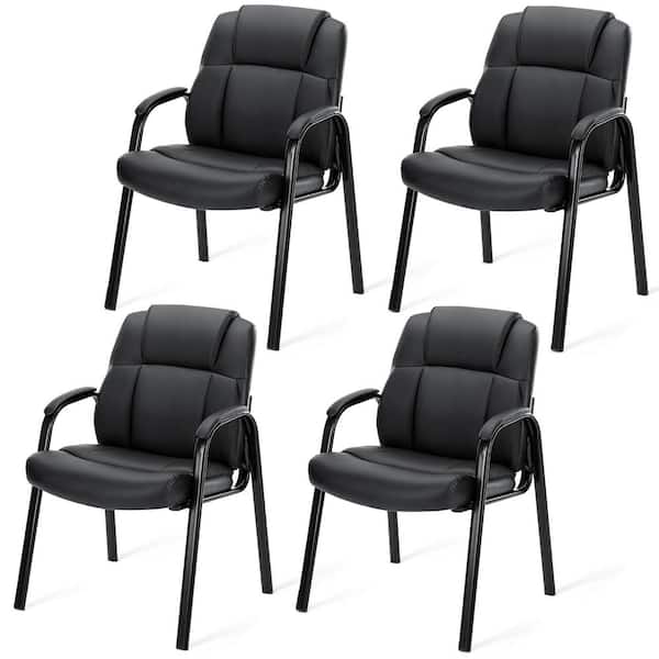 FIRNEWST Black Office Guest Chair Leather Executive No Wheels Waiting Room Chairs Lobby Reception Chairs Set of 4