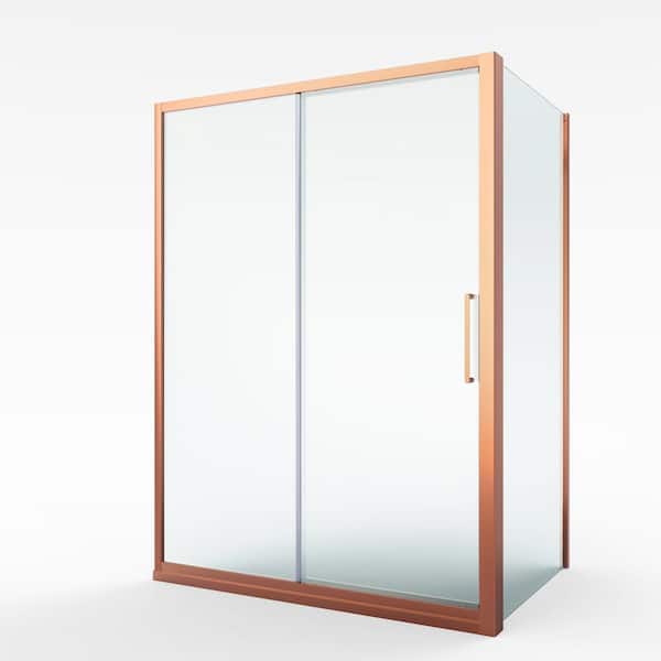 EPOWP - 35 in. W x 76 in. H Neo Angle Pivot Frameless Corner Shower Enclosure in Rose Gold Finish with Toughened Glass