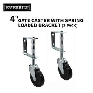 4 in. Black Hard Rubber and Steel Swivel Gate Caster with Adjustable Spring Bracket and 125 lbs. Load Rating (2-Pack)