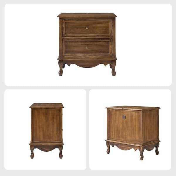 Elpenor 24"Wx16"Dx24"H Tall 2 - Drawer Walnut Nightstand Set of 2