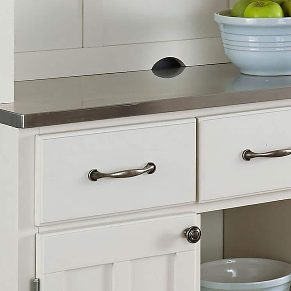 White Wood Buffet with Stainless Steel Top and Hutch