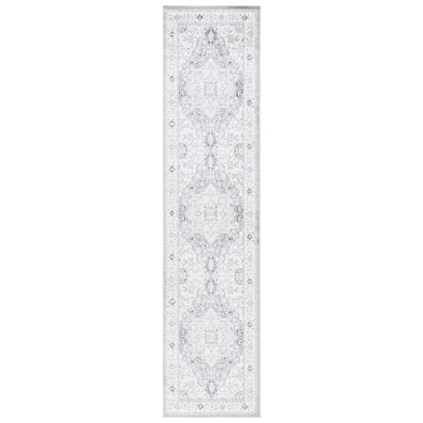 Layla 2 ft. x 9 ft. Ivory Gray/Charcoal Medallion Border Ornate Runner Rug