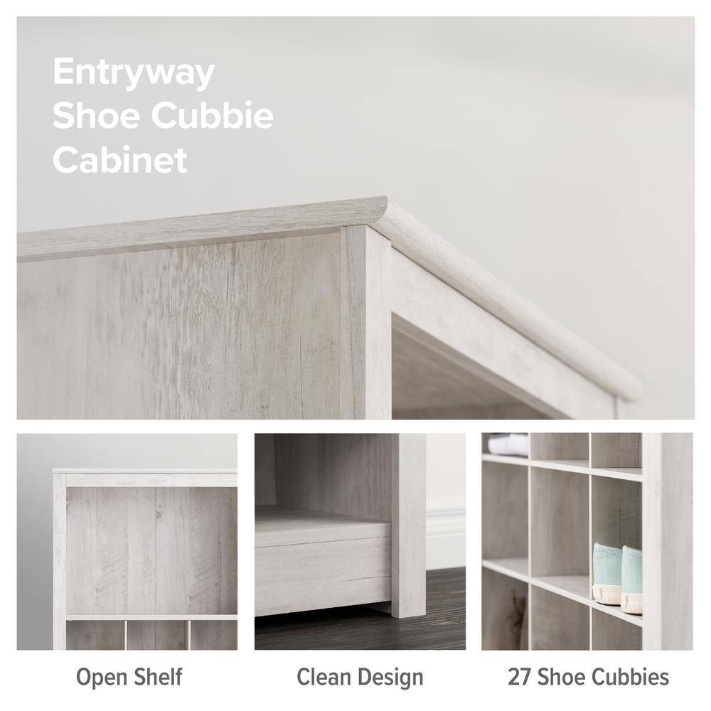 Washed White Tall Wood Wall Mounted Shoe Cabinet