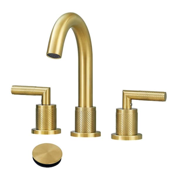 Fapully 8 in. Widespread 2-Handle High-Arc Bathroom Faucet with Pop Drain in Brushed Gold