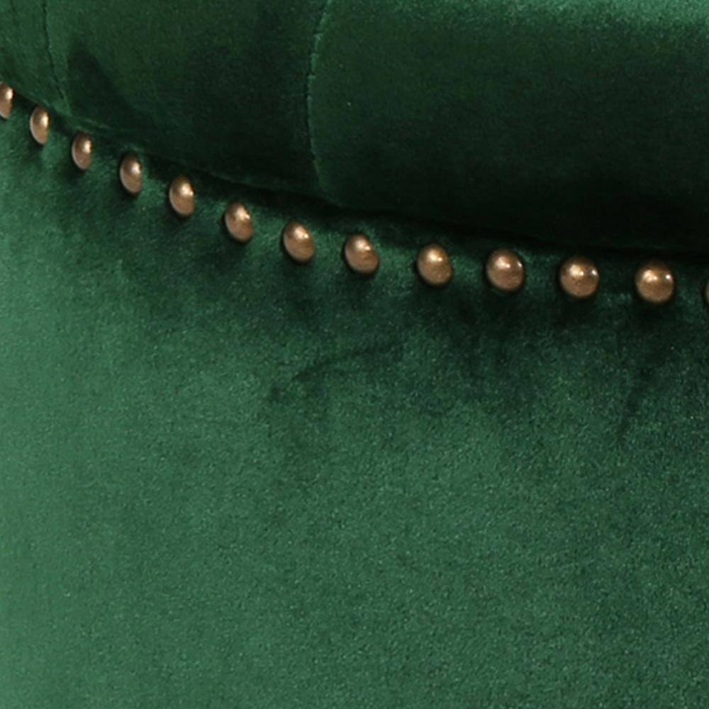 Emerald Green Velvet Tufted Round Accent Ottoman with Studded Detail