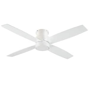 52 in. Matte White Flush Mount Indoor DC Ceiling Fan without Lights, 4 Reversible Blades