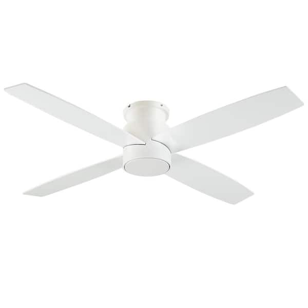 WINGBO 52 in. Matte White Flush Mount Indoor DC Ceiling Fan without Lights, 4 Reversible Blades