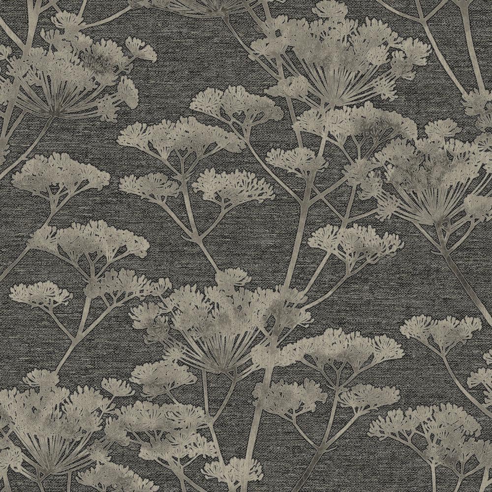 Serene Seedhead Black and Gold Wallpaper