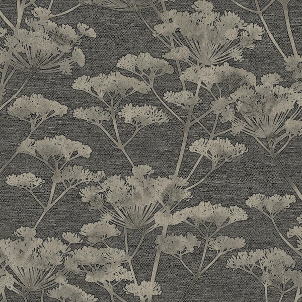Boutique Serene Seedhead Black and Gold Removable Wallpaper Sample