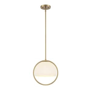 Eterna 60-Watt 1-Light Brushed Gold Pendant with Etched Opal Glass Shade