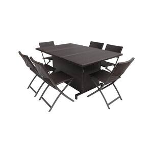 Maldives Multi-Brown 7-Piece Foldable Faux Rattan Outdoor Dining Set