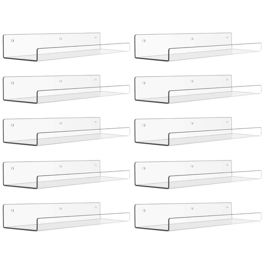 15 in. W x 4 in. D Clear Acrylic Decorative Wall Shelf (Set of 10