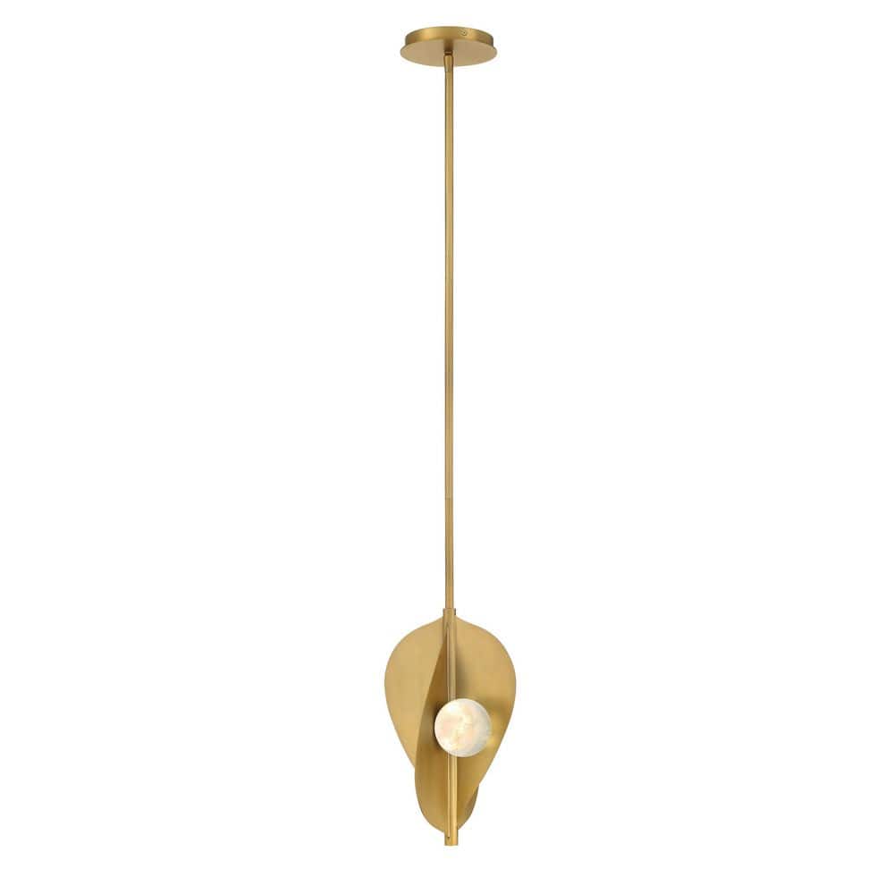 Pod 6-Watt 1-Light Legacy Brass Artistic Integrated LED 12.75 in. Pendant Light with Faux Cloud Glass Shades price history on PriceWatchPro