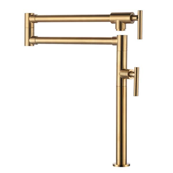 Double Handle Deck Mounted Pot Filler with Aerator in Gold