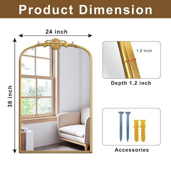 LuxHomez 24 in. W x 36 in. H Gold Arch Vintage Metal