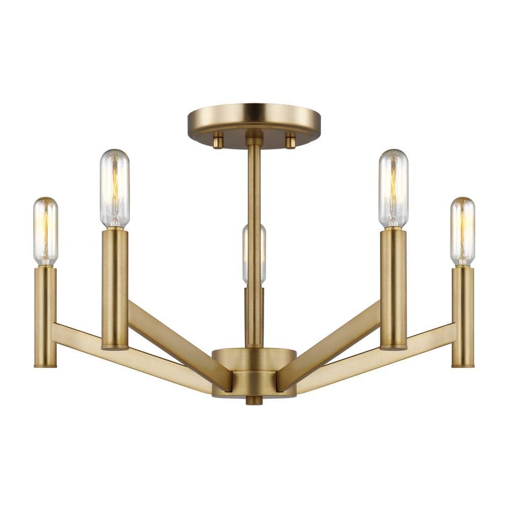 Vector Mid-Century Modern 5-Light Satin Brass Semi-Flush Mount