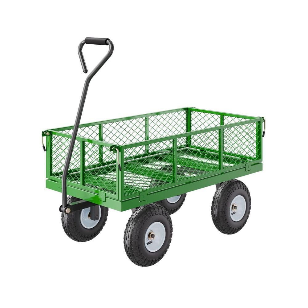 Green Heavy-Duty Steel Garden Cart with Rubber Tires