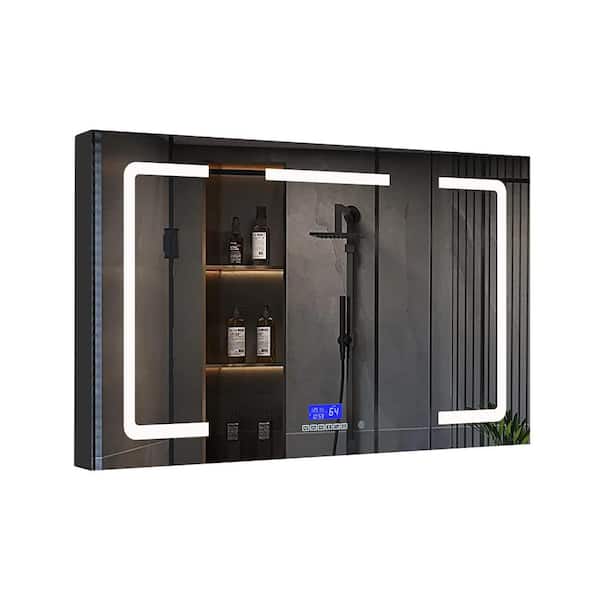 Lexora Lesina 60-in x 32-in Lighted LED Fog Free Surface Mount Gray Mirrored Soft Close Medicine Cabinet