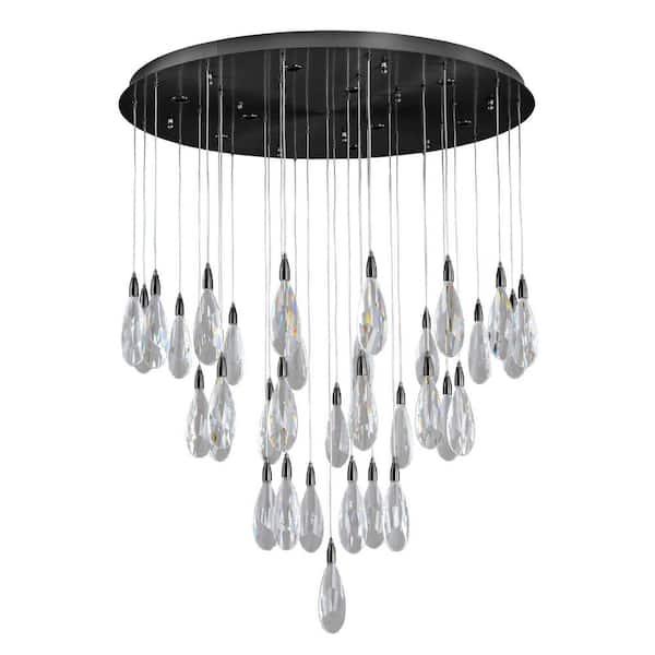 189 in. H 43-Light Black LED Globe Crystal Chandelier Luxury Teardrop Staircase Chandelier for High Ceiling Foyer, Entry