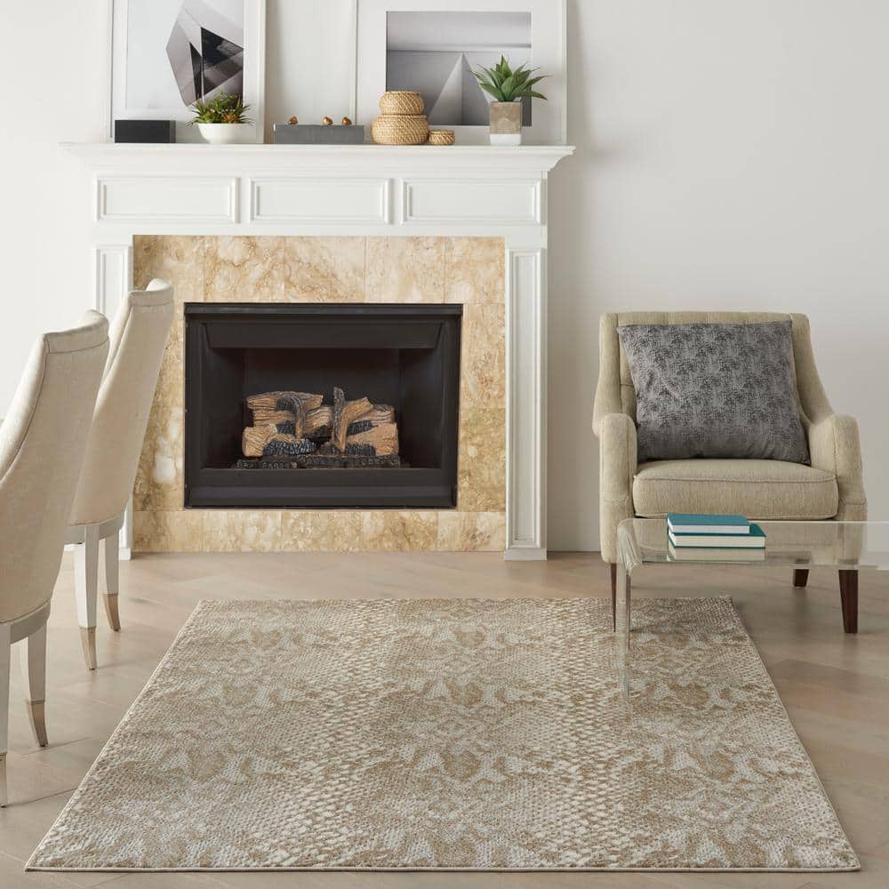 Ivory Beige 8' x 10' Abstract Animal Print Area Rug