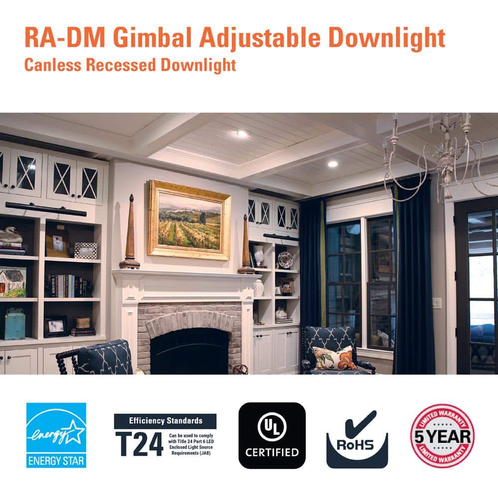 White Aluminum 6-Inch Adjustable LED Downlight with Selectable Color Temperatures