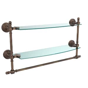 Satin Brass Allied Brass DT-34TB/18-SBR Dottingham Collection 18 Inch Two Tiered Glass Shelf with Integrated Towel Bar 