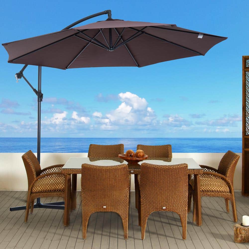 Brown Cantilever Patio Umbrella with UV Protection and Sturdy Stand