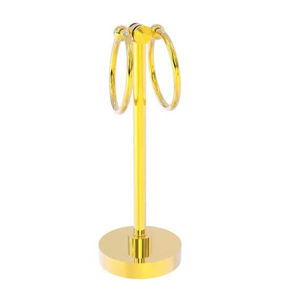 Allied Brass Southbeach Collection Freestanding Vanity Top 2-Towel Ring Guest Holder in Polished Brass