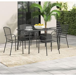 Dark Gray 5-Piece Steel Rectangular Table Outdoor Dining Set