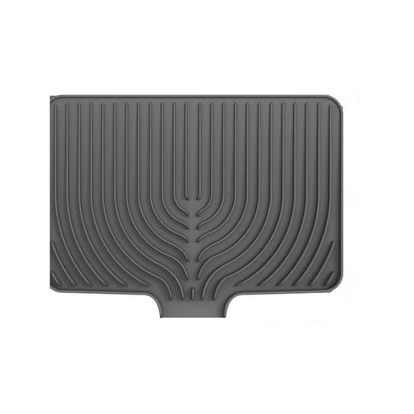 18 x 12 in. Silicone Dish Drying Mat with Drain Spout Non-Slip Reinforced Rubber Kitchen Counter Drying Board Gray