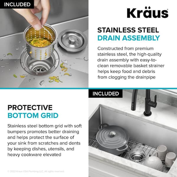 KRAUS Standart PRO 32 in. Undermount Single Bowl 16 Gauge Stainless Steel  Kitchen Sink with Accessories KHU100-32 The Home Depot