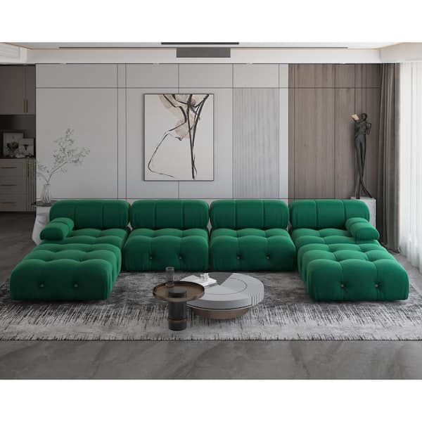 New - 17 Green Upholstered Square Modular Furniture Ottoman