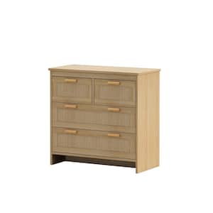 15.75 in. W x 31.5 in. D x 31.5 in. H Natural Beige Linen Cabinet with 4-Drawers Rattan