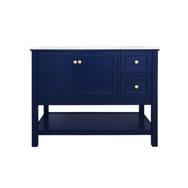 Unbranded Simply Living 42 in. W x 22 in. D x 34 in. H Bath Vanity in Blue with Carrara White Marble Top
