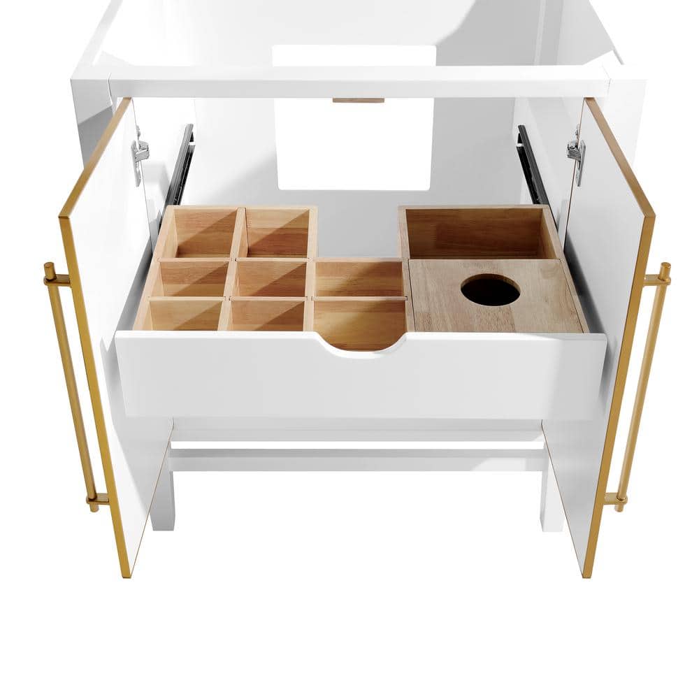Mason 24'' White Solid Wood Vanity Base with Gold Trim