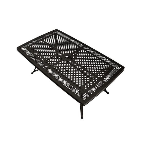 Turner Dark Bronze Rectangle Cast Aluminium 42 in. W x 72 in. D Outdoor Dining Table With Umbrella Hole Patio Gazebo