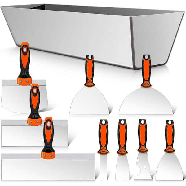 10-Piece Drywall Tools Finishing Set Stainless Steel Putty Knife Taping Knife Painter Scraper 14 Mud Pan Scoop