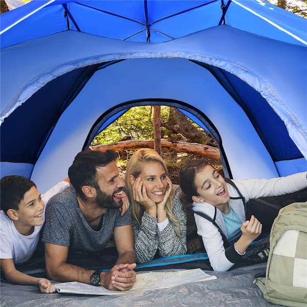 8.5 ft. x 7.3 ft. Blue 4 Person Instant Pop-up Camping Tent 2-in-1 Double-Layer Waterproof Tent