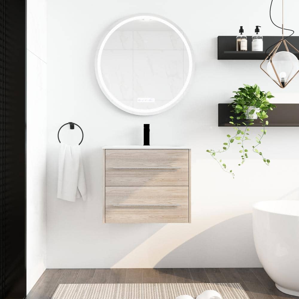 24 in. W x 18 in. D x 20 in. H Wall Mounted Bath Vanity in White Oak with W