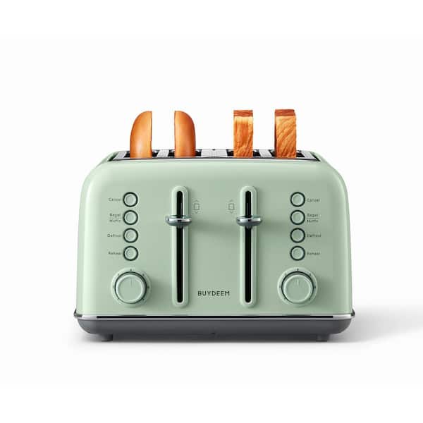 BUYDEEM 4-Slice Metal Wide Slot Toaster with 7 Shade Settings Green Extra Wide Slots for Bagels Waffles