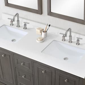 YN23 60 in. W x 22 in. D Quartz Vanity Top in White with White Rectangle Sink Vanity Double Sinks Included Backsplash