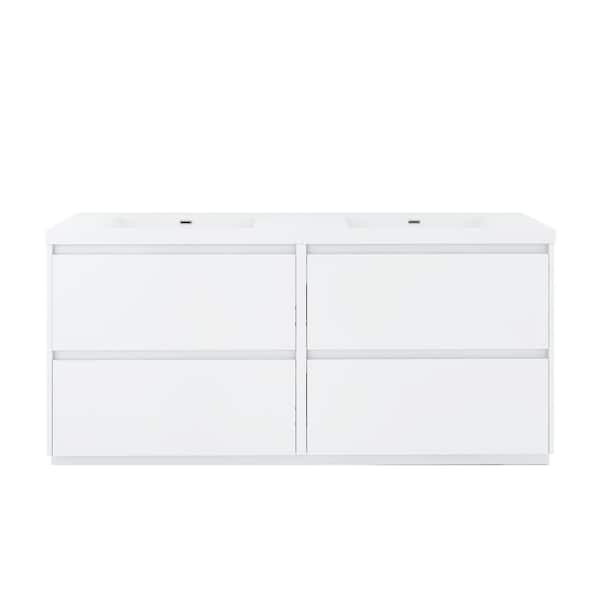 72 in. Freestanding Glossy White Bath Vanity with White Cultured Marble Top Unassembled