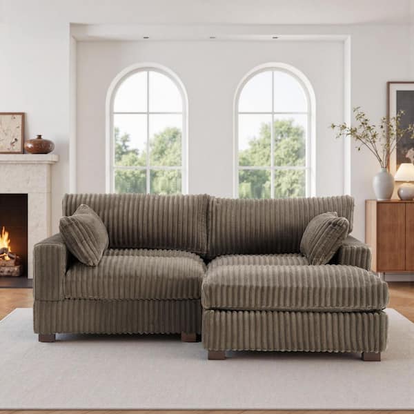 Uixe 79.92 in.W Square Arm 2-Piece Faux Rabbit Fur Fabric L-Shaped ...