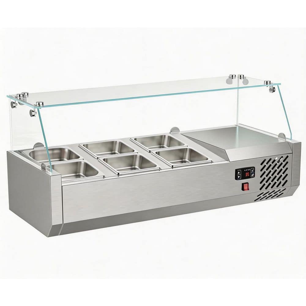 ETL Certified 40 in. 11 cu. ft. Prep Table Refrigerated Salad Bar with Glass Shield in Silver Stainless Steel price history on PriceWatchPro