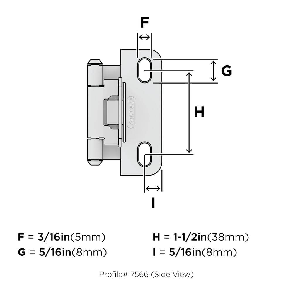 Polished Chrome 1/4 Inch Overlay Self-Closing Cabinet Hinge