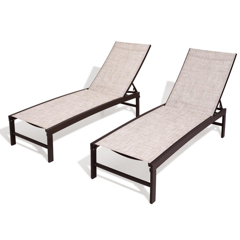 Beige Aluminum Adjustable Outdoor Chaise Lounge with Textilene Fabric