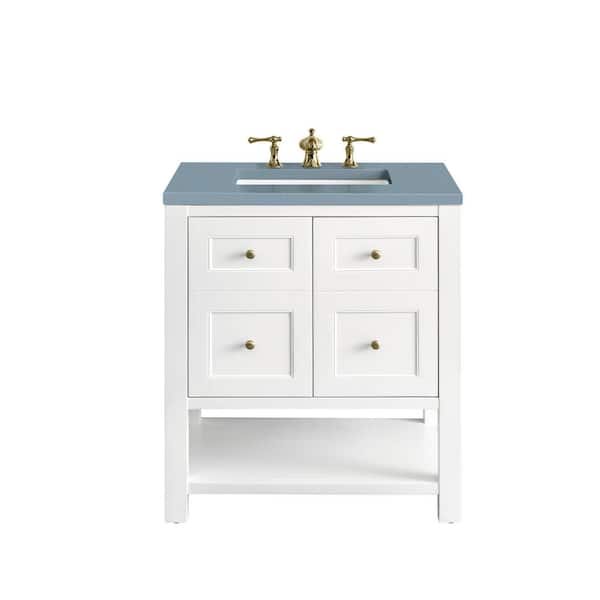 James Martin Vanities Breckenridge 30.0 in. W x 23.5 in. D x 34.2 in. H Bathroom Vanity in Bright White with Cala Blue Quartz Top