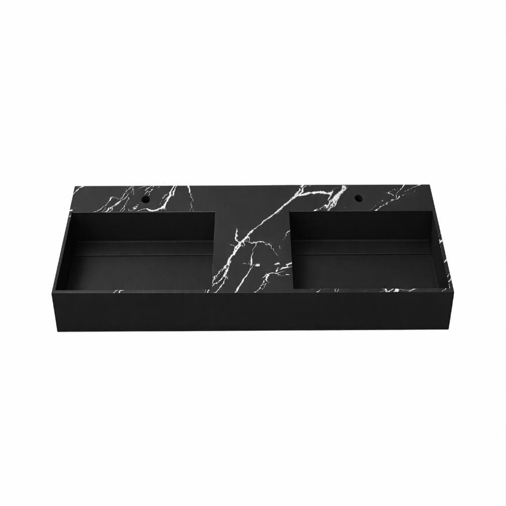 Juniper 60 in. x 18.9 in. x 5.12 in. Wall Mount Solid Surface Double-Basin Rectangle Bathroom Sink in Matte Black Marble price history on PriceWatchPro